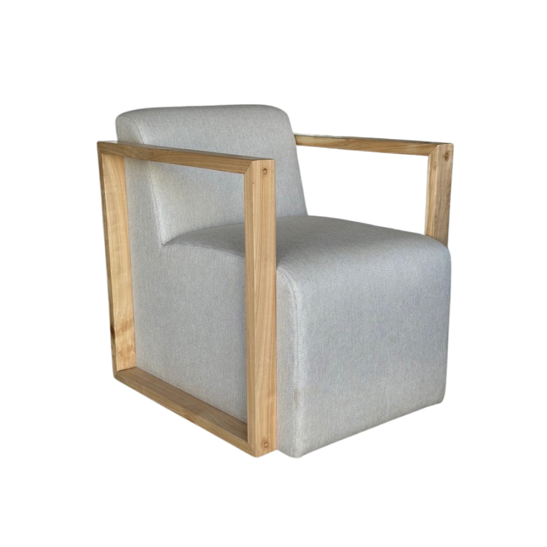 Modern Occasional Chair - Fabric with wooden square arm frame | Grey