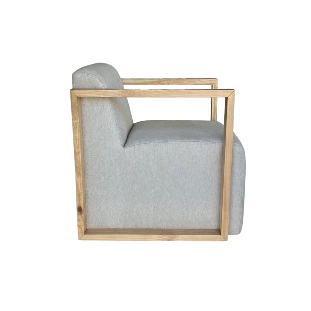 Modern Occasional Chair - Fabric with wooden square arm frame | Grey